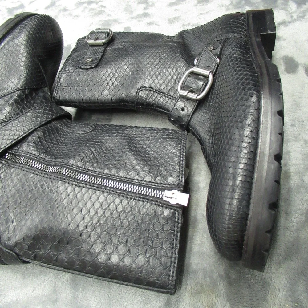 Jimmy Choo Men 9.5 Python Boots BLK Exotic Embos Leather LIGHTLY USED RARE Italy